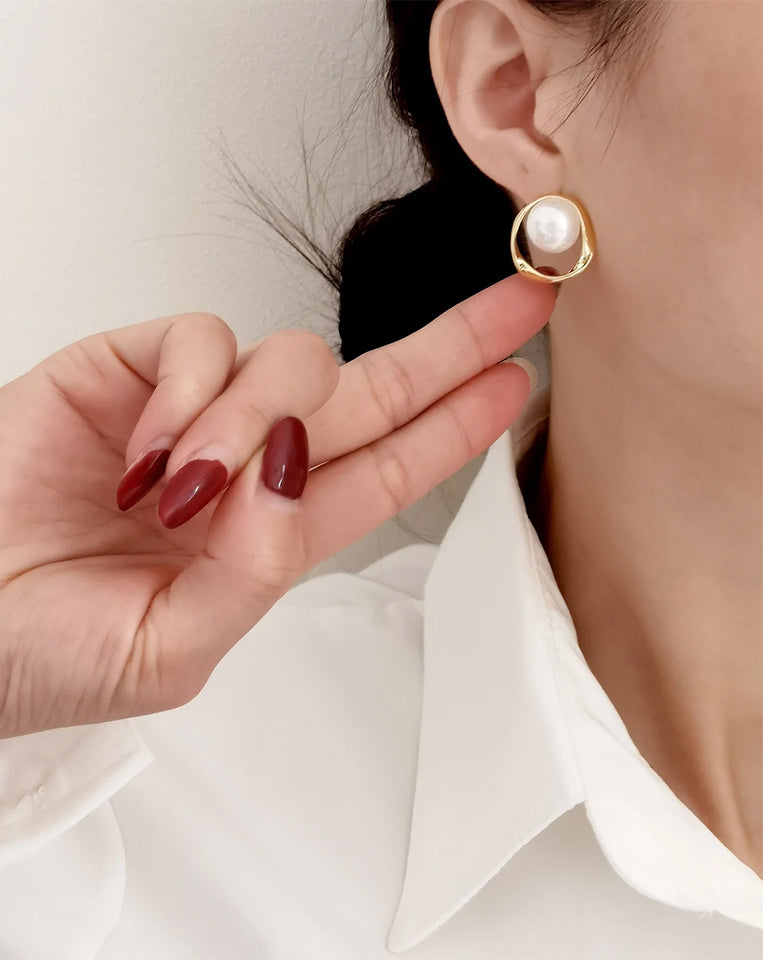 Geometric Pearl Studs