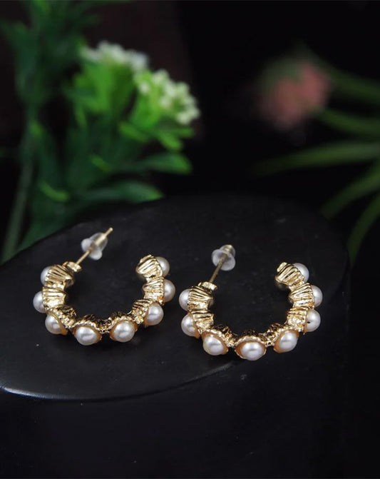 White Pearl small Hoops